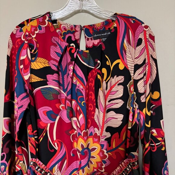 Clover and Sloane Red Pink Paisley Boho Print Dress – Size 6 - Picture 3 of 5